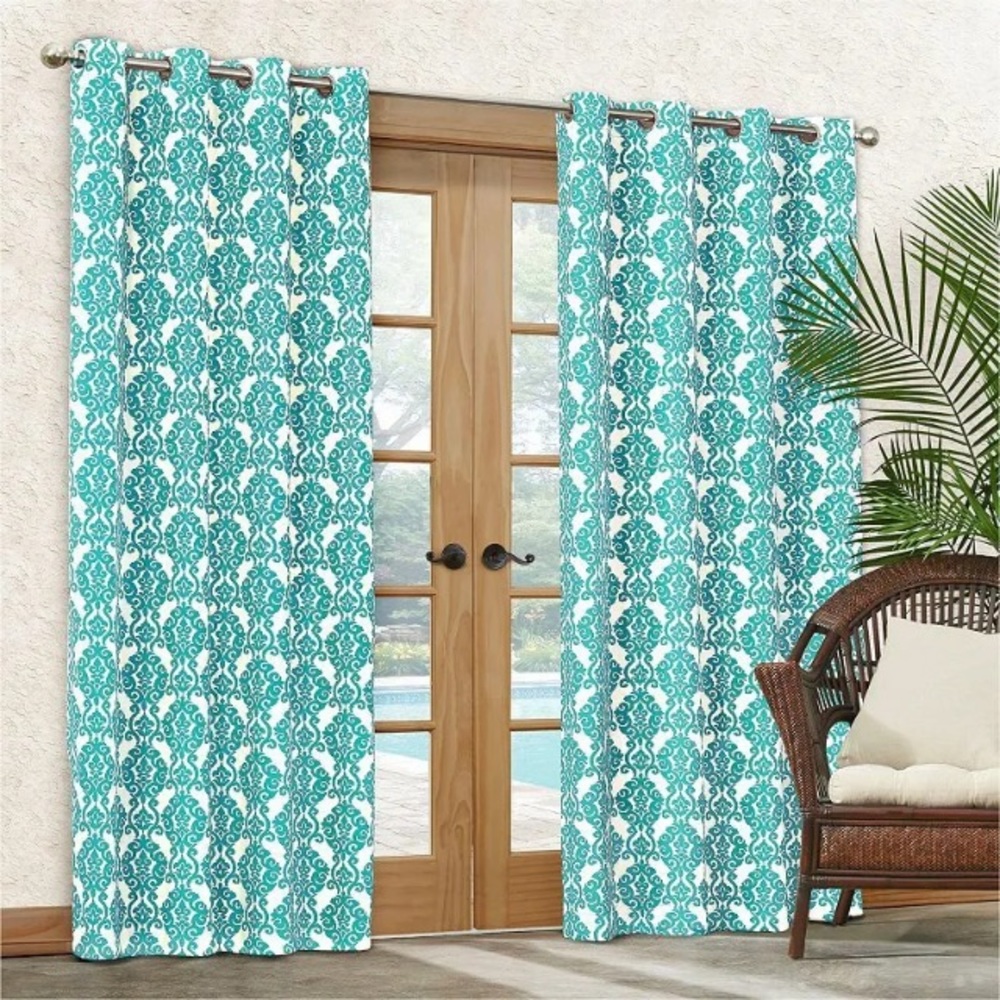 2 Panels Waverly Outdoor Patio Sun N Shade Indoor Curtains Turquoise 52”X 84” ea